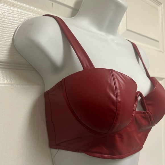 Roosevelt Maroon PU Leather Wired Bralette Top - Picture 5 of 8